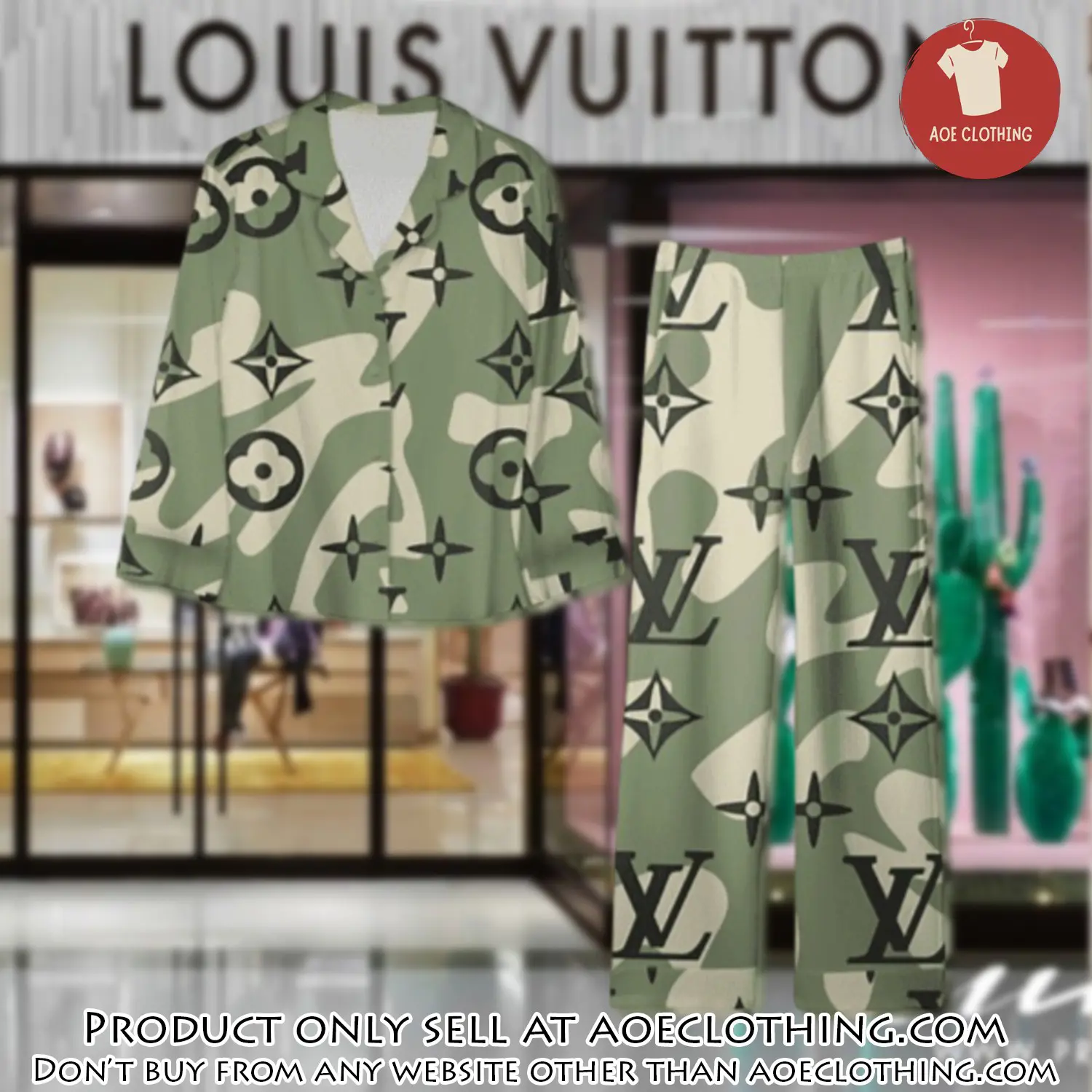 Trending luxury lv satin pajama set pjs1088 aoe2551298